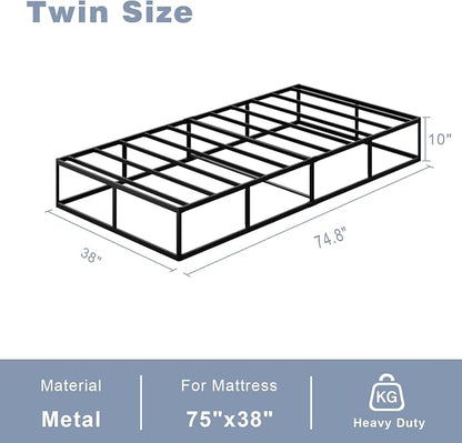 Tyndall 10 Inch Twin Box Spring, Heavy Duty Metal Box Spring for Twin Size Bed Mattress Foundation with Fabric Cover, Noise-Free, Non Slip, Easy Assembly