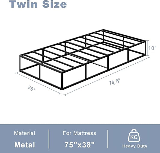 Tyndall 10 Inch Twin Box Spring, Heavy Duty Metal Box Spring for Twin Size Bed Mattress Foundation with Fabric Cover, Noise-Free, Non Slip, Easy Assembly