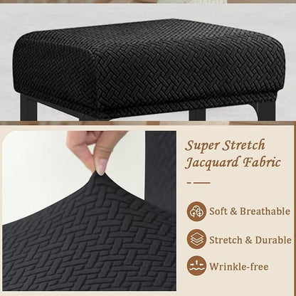 Levoberg Bar Stool Cover Rectangle Stretch Counter Height Barstool Slipcovers Rectangular Vanity Stool Cover Kitchen Counter Saddle Seat Cover for Wooden Metal Bench Set of 2 Black
