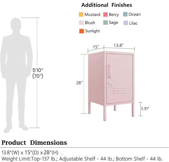 Single Door Lockable Metal End Table & Children's Bedside Table, 2-Tier Storage Cabinet with Adjustable Shelf, Easy Assembly Side Table for Living Room Bedroom Home Office Pink