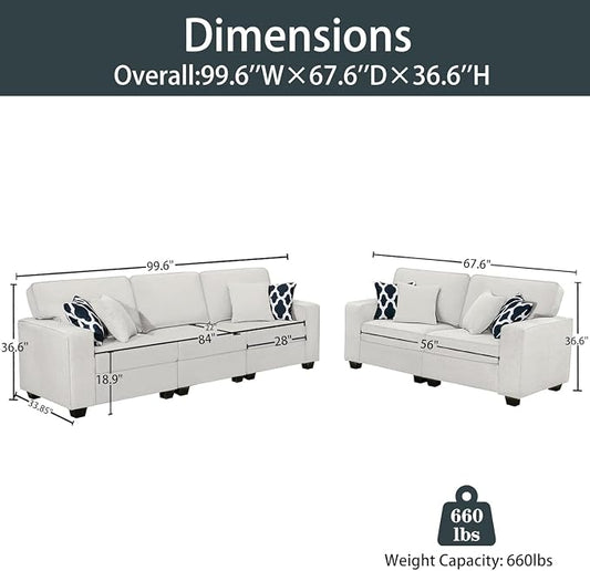Legend Vansen Oversized Modular Sectional Sofa,U/L‑Shaped Reversible Couch with Ottoman,Deep Seat Plush Polyester Sectional for Living Room,5-Seater,Cream