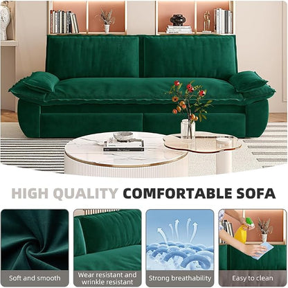 73.2" Sleeper Sofa Bed Queen, 3-in-1 Convertible Couch, Modern Pull Out Couches, Comfy Velvet Futon Sofa, Cloud Loveseat Lounge, Pillow Arm, for Small Spaces, Apartment, Living Room, Green