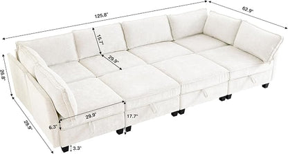 ORRD Oversize Sleeper Modular Sectional Sofa Set, Convertible Couch Bed with Storage, 8 Seater Sofa Modular for Living Room, Office (Beige)