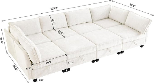 ORRD Oversize Sleeper Modular Sectional Sofa Set, Convertible Couch Bed with Storage, 8 Seater Sofa Modular for Living Room, Office (Beige)