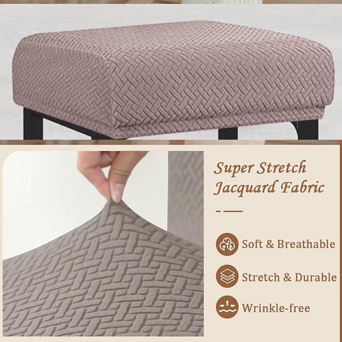 Levoberg Bar Stool Cover Rectangle Stretch Counter Height Barstool Slipcovers Rectangular Vanity Stool Cover Kitchen Counter Saddle Seat Cover for Wooden Metal Bench Set of 4 Taupe