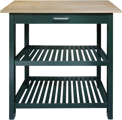 Kitchen Island with Solid Wood Top, Natural/Hunter Green