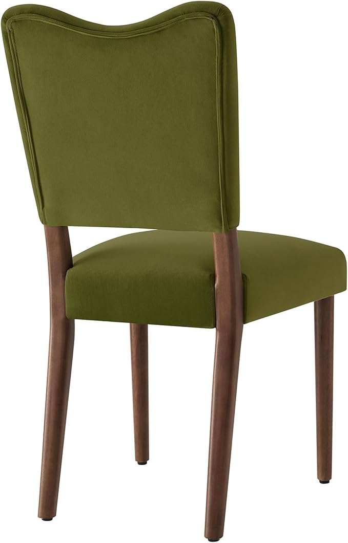 KISLOT Upholstered Dining Chairs Set of 2, Modern Velvet Kitchen Chairs with Solid Wood Legs, High Back Wooden Dining Room Chairs with Dark Walnut Color Legs for Farmhouse Kitchen Dining Room, Green