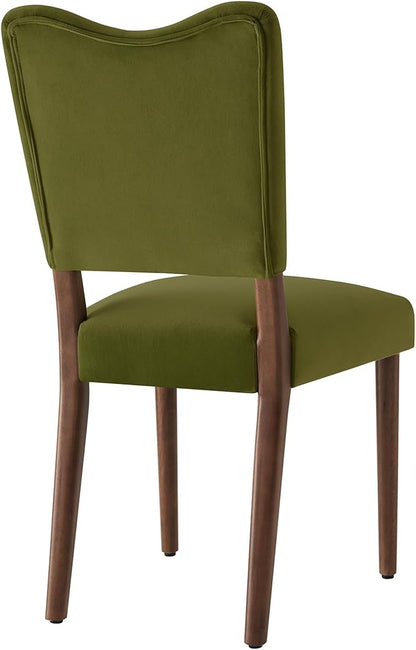 KISLOT Upholstered Dining Chairs Set of 2, Modern Velvet Kitchen Chairs with Solid Wood Legs, High Back Wooden Dining Room Chairs with Dark Walnut Color Legs for Farmhouse Kitchen Dining Room, Green