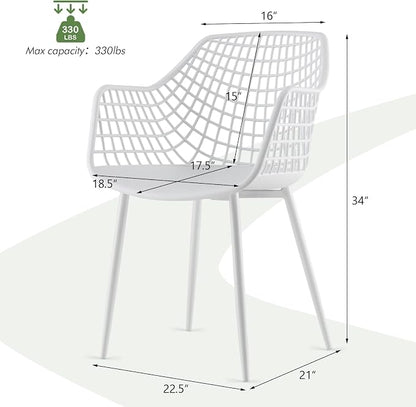 Giantex Modern Dining Chairs Set of 4 - White Arm Chair with 15" High Backrest, Powder-Coated Metal Legs, Anti-Slip Foot Pads, Max Load 265 lbs, Kitchen Dining Room