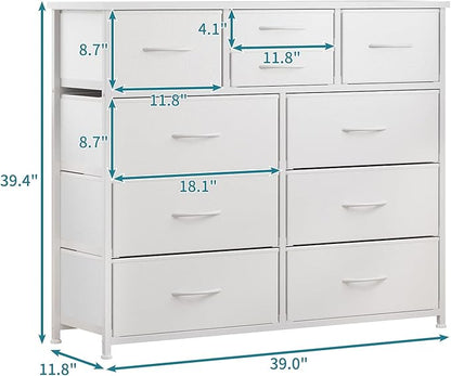 LUMTOK 10-Drawer Dresser, Fabric Storage Tower with Drawers for Bedroom, Dresser Drawer with Handle for Bedroom, Living Room, Hallway, Closets & Nurseryteel Frame, Wood Top (10 Drawer/White)