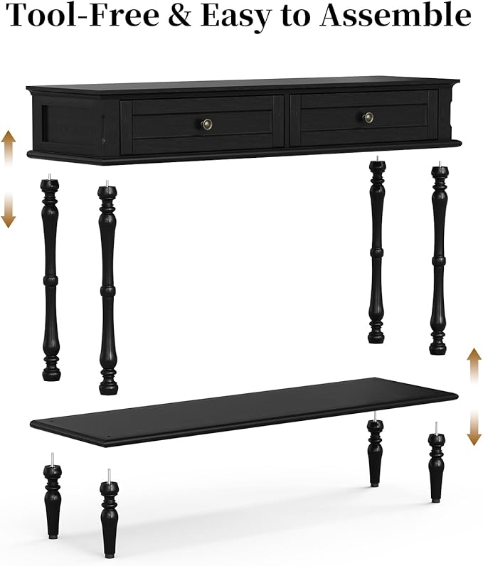 ARTPOWER Console Table for Entryway with 2 Drawers-Minimal Assembly,Black Retro Entryway Table with Storage Cabinets and Open Shelf,Narrow Long Couch Table Behind Sofa for Living Room,Foyer,Hallway