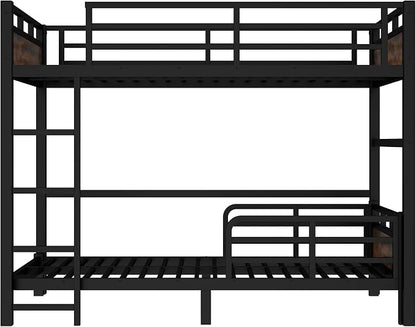 Twin XL Over Twin XL Metal Bunk Bed, Heavy Duty Convertible Bunk Bed Frame with Headboard & Full Guardrails, Can Be Split into Two Platform Beds or Loft Bed,Vintage