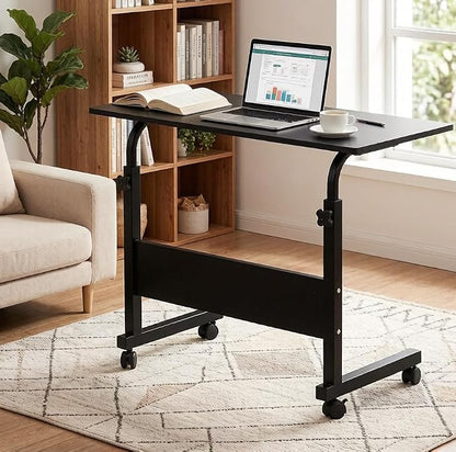 Standing Desk - Adjustable Height Side Table, Portable Laptop Cart, C-Shaped Bed Couch End Table with Edge Stopper and Wheels for Living Room Bedroom Walking Pad Treadmill, 31.5 Inch, Black
