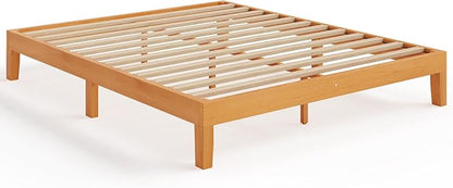 Sweetcrispy King Size Bed Frame 12 inch Heavy Duty Platform Bedframe, 1000 lbs Capacity, Underbed Storage, No Box Spring Needed, Wooden Slats, Easy Assembly with Velcro, Honey Finish