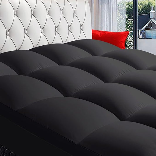 COONP Full Mattress Topper, Extra Thick Pillowtop, Cooling Plush Mattress Pad Cover Bed Topper Protector with 8-21 Inch Deep Pocket (Black, Full)