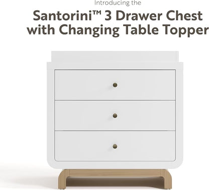 Storkcraft Santorini 3 Drawer Chest with Changing Topper (White with Driftwood) – GREENGUARD Gold Certified, Award-Winning Premium Wood Dresser for Baby & Kids Bedroom with Interlocking Drawer System