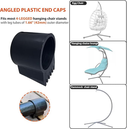 Egg Chair Stand Feet Replacement - Fits 1.66" (42mm) Diameter Leg Tubes Non-Slip Vinyl Angled Leg Caps to Secure Wicker Egg Swing Hanging Hammock Chair Stands to Ground Black (4 Pack)