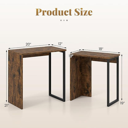 Giantex Nesting Coffee Table Set of 2, Rectangular Stackable Side Tables with Sturdy Metal Frames, Modern Nesting End Tables for Living Room, Bedroom, Rustic Brown