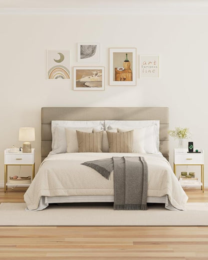 Nightstand with Charging Station, 3-Tier Bed Side Table, Small End Table, Night Stand with Open Shelf and Drawer, Bedside Table for Bedroom, Living Room, White