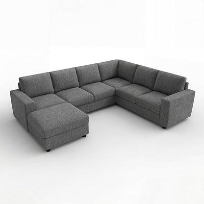 HONBAY Sectional Sofa with Storage, U Shape Sofa with Chaise, 7 Seater Sectional Couch for Living Room, Light Grey