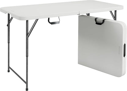 Height Adjustable 4 FT Granite White Folding Table – Premium 4 Foot Folding Table Ideal for Camping, Picnic, Party or as Kids Table | Adjustable height, indoor/outdoor use, camping, picnic, parties, kids table, folding legs, durable resin top, carry ha...