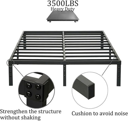 Wulanos Full Size Bed Frame, Heavy Duty Metal Frames with Steel Slats Support, No Box Spring Needed, 16 Inch High Metal Platform Bed Frames with Storage, Non-Slip and Noise-Free, Black