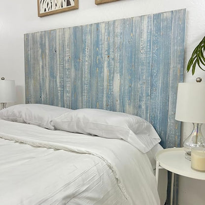 Barn Walls Solid Wood Headboard King Size, Blue Powderwash Finish with Smooth Natural Wood Grain, Handcrafted Wall-Mounted Panel Head Board, Adjustable Height, Modern Farmhouse Bedroom, Built to Last