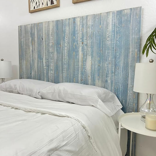 Barn Walls Solid Wood Headboard King Size, Blue Powderwash Finish with Smooth Natural Wood Grain, Handcrafted Wall-Mounted Panel Head Board, Adjustable Height, Modern Farmhouse Bedroom, Built to Last