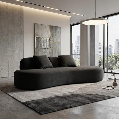 Container Furniture Direct 90" Curved Sofa with Throw Pillows, 4 Seater Luxury Velvet Couch with Half Moon Design and High-Density Foam, Ideal for Modern Living Room, Office & Apartment, Black