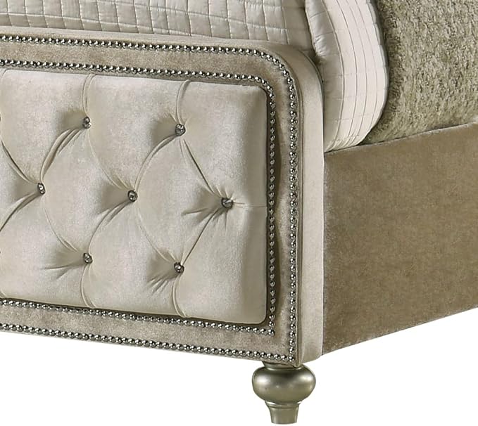 Acme Lucienne Velvet Upholstered Eastern King Bed with LED in Beige