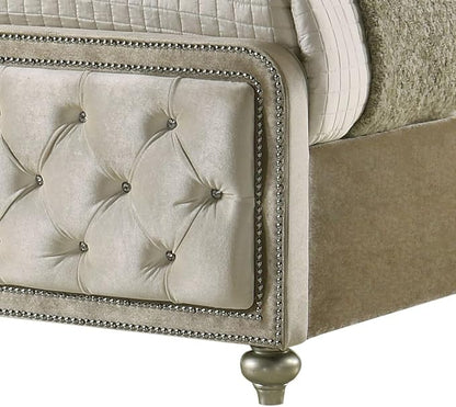 Acme Lucienne Velvet Upholstered Eastern King Bed with LED in Beige