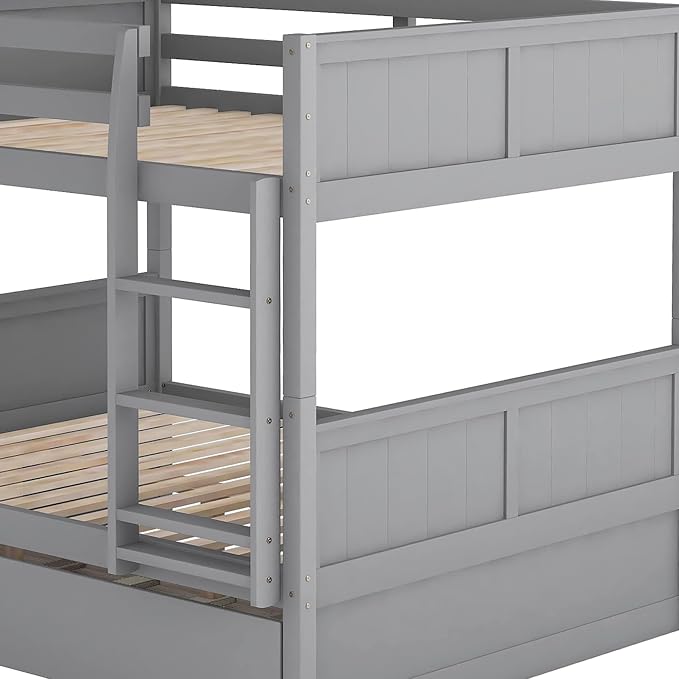 Bellemave Bunk beds Full Over Full with Twin Size Trundle, Low bunk Bed for Kids Adults and Teenagers，Gray