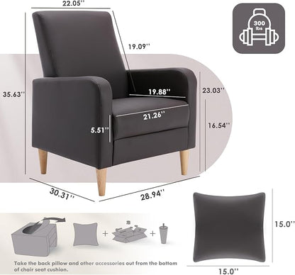 COLAMY Mid-Century Modern Accent Chairs Set of 2, Faux Leather Upholstered Living Room Chairs with Back Pillow & Solid Wood Legs, Comfy Armchair for Living Room, Bedroom, Single Sofa, Dark Brown