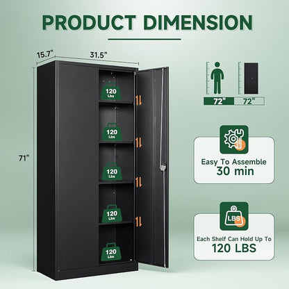 Letaya Metal Garage Storage Cabinets with Lock Door and Adjustable Shelves, Steel Tool Cabinets for Home,Office,Warehouse Organisieren (Black)