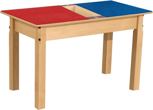 Contender Time-2-Play Kids Activity Play Table, Compatible with Lego Bricks, Extra Sturdy Birch Plywood, 35" W X 15.5" D, Red & Blue, 18" Legs for Ages 2-4