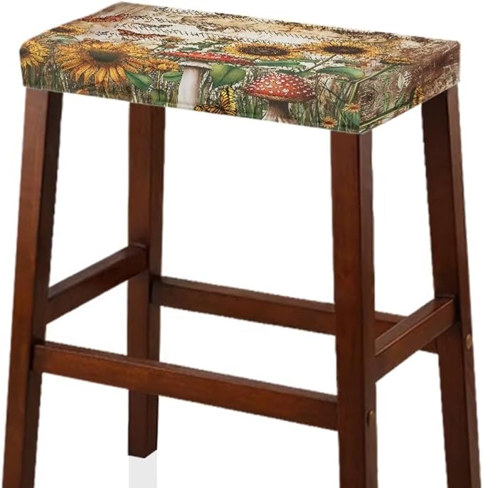 Mushroom Sunflower Bar Stool Covers Rectangle Butterfly Fall Bar Stool Covers Rectangle Set of 2 Stretchy Vanity Chair Cover Seat Cover with Elastic Band