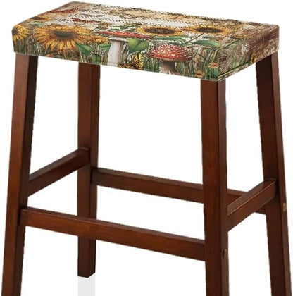 Mushroom Sunflower Bar Stool Covers Rectangle Butterfly Fall Bar Stool Covers Rectangle Set of 2 Stretchy Vanity Chair Cover Seat Cover with Elastic Band