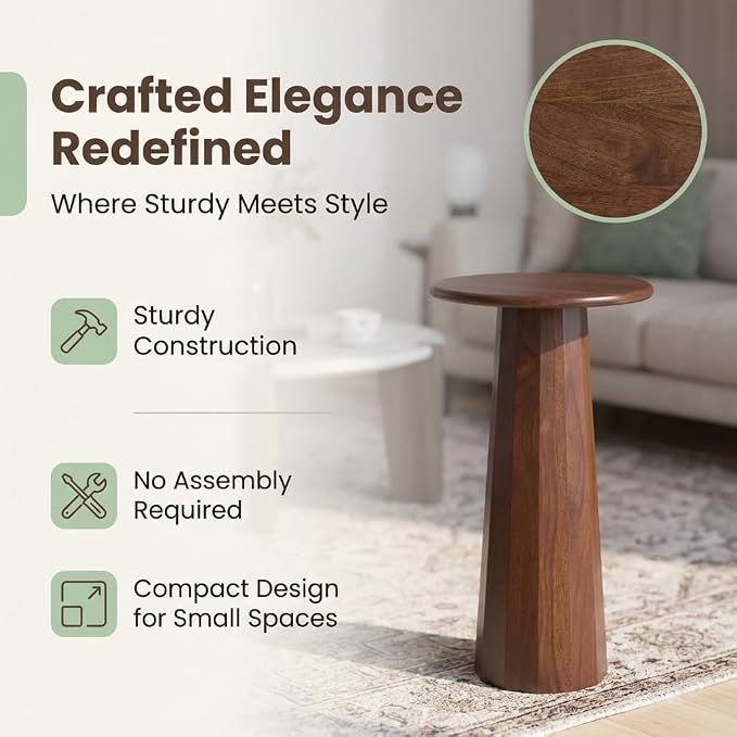 Relso Enteka Solid Mango Wood End Table – 24" Tall Accent Side Table with Walnut Finish | Handcrafted Coffee Table, No Assembly Required | Perfect for Modern Living Rooms, Farmhouses, Small Spaces
