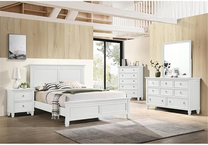 New Classic Tamarack 4-Piece Wood Queen Bedroom Set with Nightstand in White