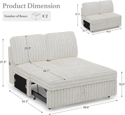 Belffin Corduroy Sleeper Sofa with Pull Out Bed Module Loveseat with Pullout Bed for Sectional Sofa Couch Beige Couch