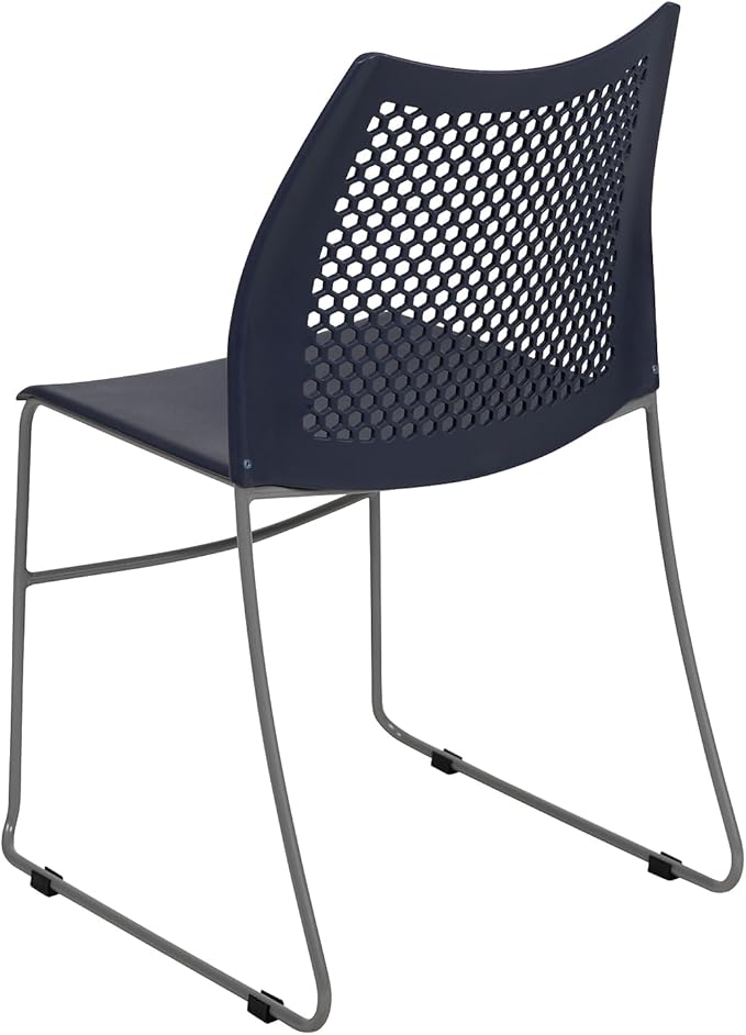 Flash Furniture HERCULES Series 661 lb. Capacity Navy Stack Chair with Air-Vent Back and Gray Powder Coated Sled Base
