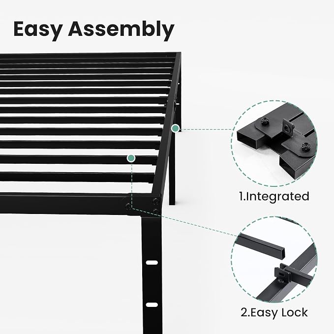 Sweetcrispy Queen Size 12 Inch Platform Bed Frame, Heavy Duty Metal Foundation Frame, Noise-Free Sturdy Steel Slats, Underbed Storage, No Box Spring Needed, Quick Setup