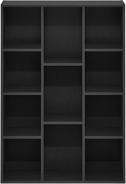 Furinno LUDER Book Shelf, 11-Cube Bookshelf, Reversible Bookcase, 9.4 x 29.1 x 41.7, Easy Assembly, for Living Room, Bedroom, Home Office, Blackwood