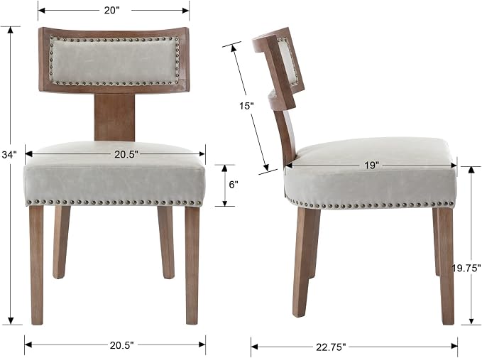 RIVOVA Mid Century Modern Dining Chairs Set of 6 PU Leather Upholstered Kitchen Side Chairs with Nailhead Trim, Modern Kitchen Armless Solid Wood Dining Chairs, Grey