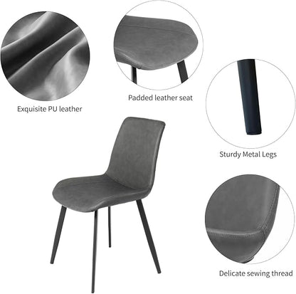 HIPIHOM 43.2"-59.1" Round Dining Kitchen Table with 4 PU Leather Chairs | Mid century modern oak MDF board, scratch resistant & easy clean, space saving, fits 4-6 person