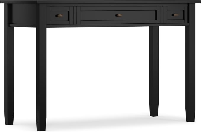 SIMPLIHOME Warm Shaker Desk - 48 inch Wide Solid Wood Writing Desk in Black, Transitional Home Office Computer Desk for Living Room with Keyboard Tray, 2 Drawers and Storage