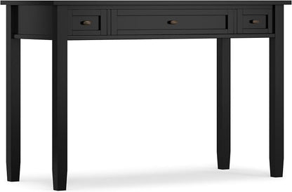 SIMPLIHOME Warm Shaker Desk - 48 inch Wide Solid Wood Writing Desk in Black, Transitional Home Office Computer Desk for Living Room with Keyboard Tray, 2 Drawers and Storage