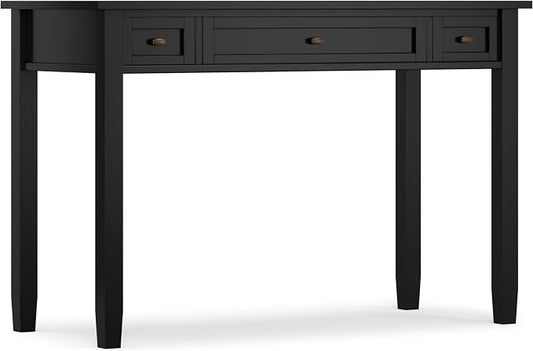 SIMPLIHOME Warm Shaker Desk - 48 inch Wide Solid Wood Writing Desk in Black, Transitional Home Office Computer Desk for Living Room with Keyboard Tray, 2 Drawers and Storage