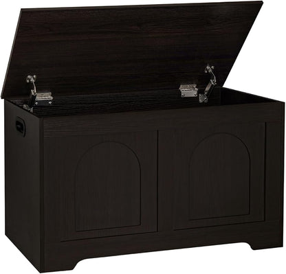 DINZI LVJ Storage Chest, 31.5”Wooden Toy Box with 2 Safety Hinges, Entryway Storage Bench with Flip-Top, Sturdy Storage Trunk for Living Room, Bedroom, Easy Assembly, Espresso