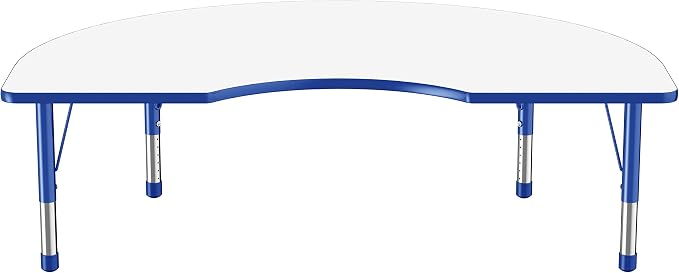 FDP Dry-Erase Kidney Activity School and Classroom Kids Table (48 x 72 inch), Chunky Toddler Legs for Collaborative Spaces, Adjustable Height 15-24 inches - Whiteboard Top, Blue Edge and Blue Legs